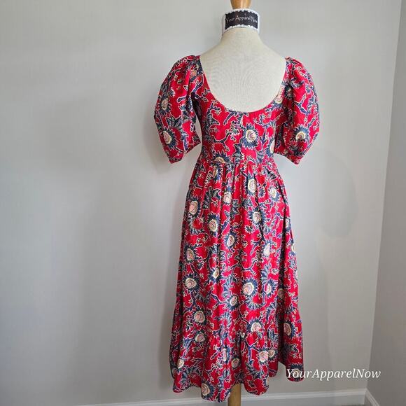 House of Harlow 1960 Red Floral Cottage Core Prairie Midi Dress Sz XS - Picture 6 of 13